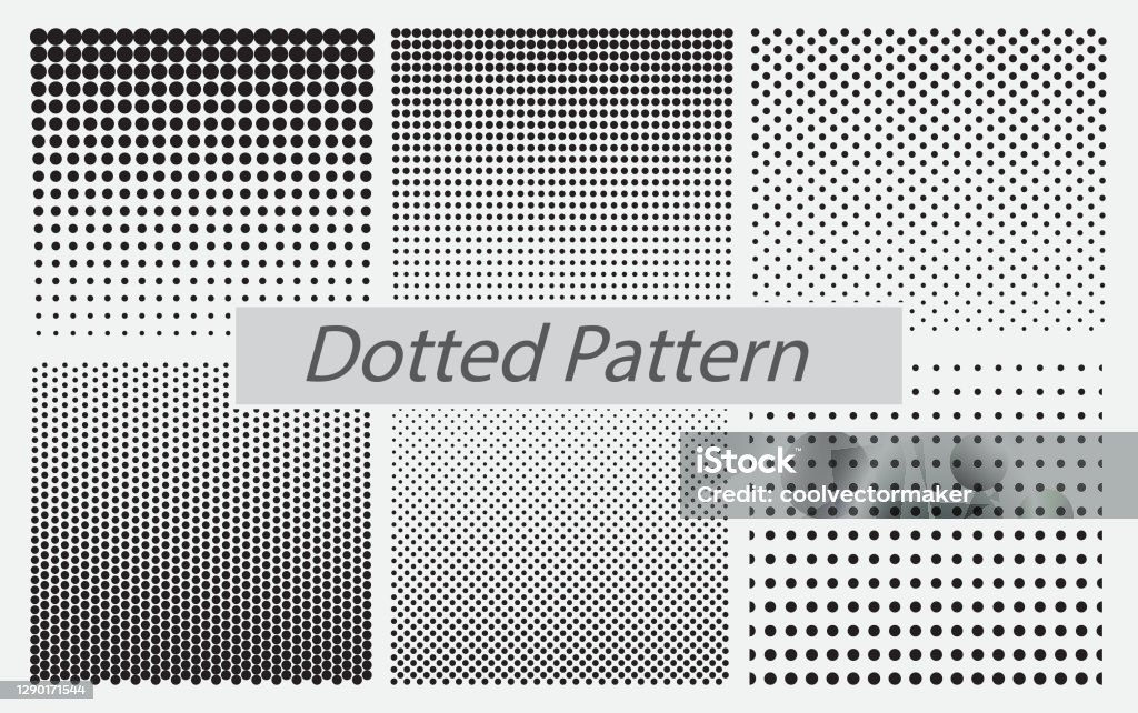 Set Of Dotted Halftone Pattern Or Colored Halftone Dot Pattern Or ...
