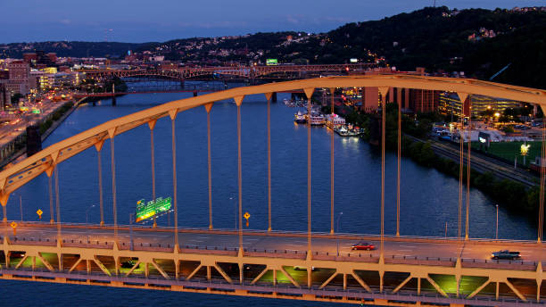 Evening Traffic on Fort Pitt Bridge - Drone Shot