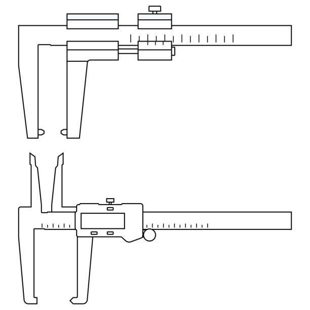 Gauge micrometer. Vernier caliper. Vector illustration Measurement instrument for assembly and repair vernier scale stock illustrations