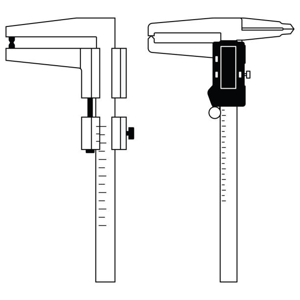 Gauge micrometer. Vernier caliper. Flat vector Measurement instrument for assembly and repair vernier scale stock illustrations