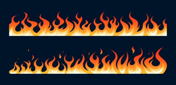 Flame borders in cartoon style, vector set Flame borders set with horizontal seamless fire designs. Vector illustration isolated on a white background in cartoon style. flame patterns stock illustrations