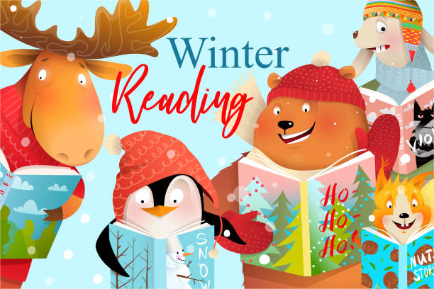 Animals reading books for Winter Reading.