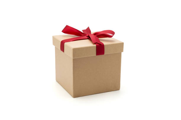 istock Gift box kraft on isolated on white background with romantic, presents for Christmas day or valentine day, package with congratulation, wrapped paper, spring for decoration, copy space, holiday concept. 1290181262
