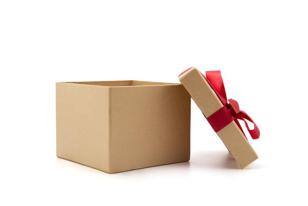 istock Gift box open lid on isolated on white background with romantic, presents for Christmas day or valentine day, package with congratulation, wrapped paper, spring for decoration, copy space, holiday concept. 1290181269
