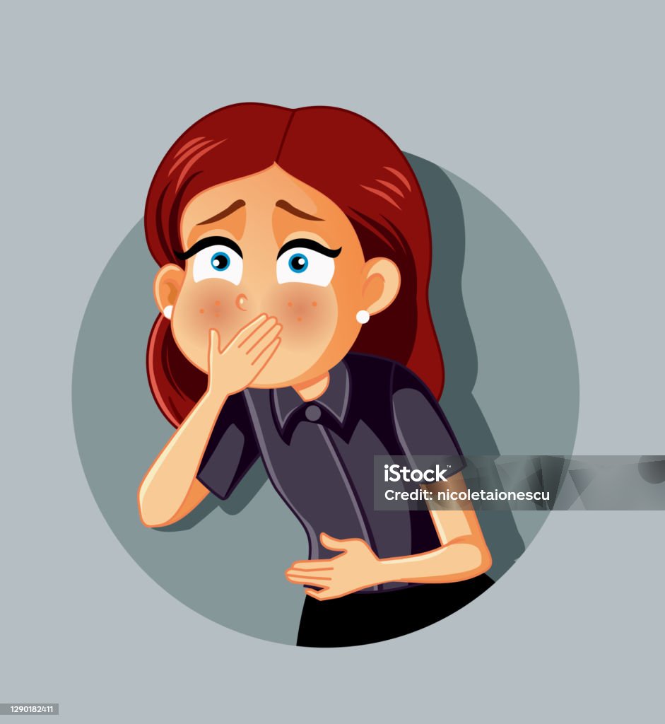 Woman Feeling Sick With Stomach Ache And About To Vomit Stock Illustration  - Download Image Now - iStock