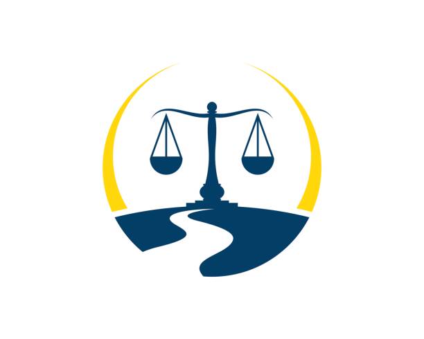 黄色のスウーシュで法律スケールへの道 - legal system weight scale justice symbol点のイラスト素材／クリップアート素材／マンガ素材／アイコン素材