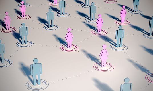 Imagen de renderización 3d de las figuras de las personas en una conexión / red. Concepto de unidad /sociedad/cuestiones sociales. Imagen gráfica de personas conectadas. photo