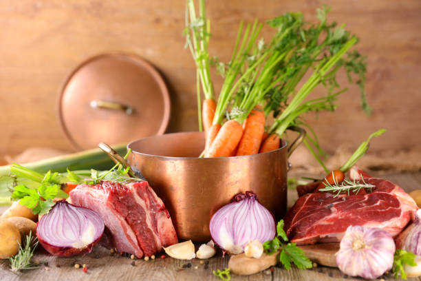 cooking pot au feu or beef stew- beef and vegetable