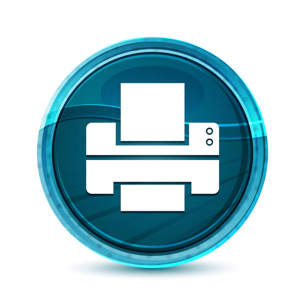 Printer icon elegant glass blue round button vector design illustration Printer icon isolated on elegant glass blue round button illustration vector design xerox scan texture stock illustrations