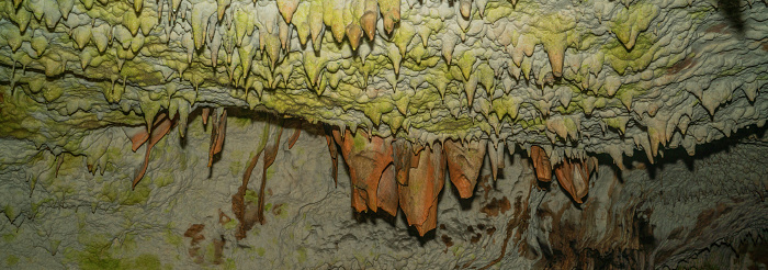 Detail of cave wall, stalactites and stalagmites. Oylat Cave, Bursa, Turkey