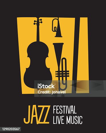 istock jazz festival poster with instruments silhouettes and lettering 1290203567