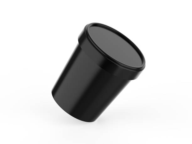 istock Black ice cream tub mockup on isolated white background, realistic rendering of plastic box, 3d illustration 1290204291
