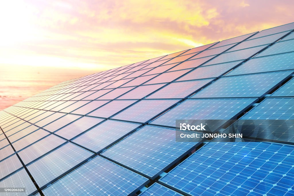 colse up solar panels on sunset. 3d illustration colose up solar panels on sunset. Solar Panel Stock Photo