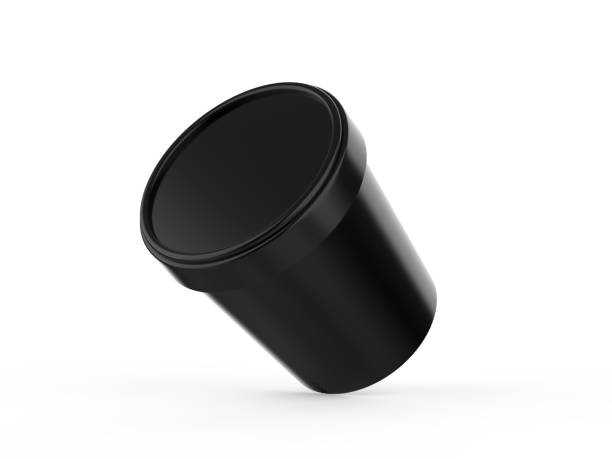 istock Black ice cream tub mockup on isolated white background, realistic rendering of plastic box, 3d illustration 1290204430