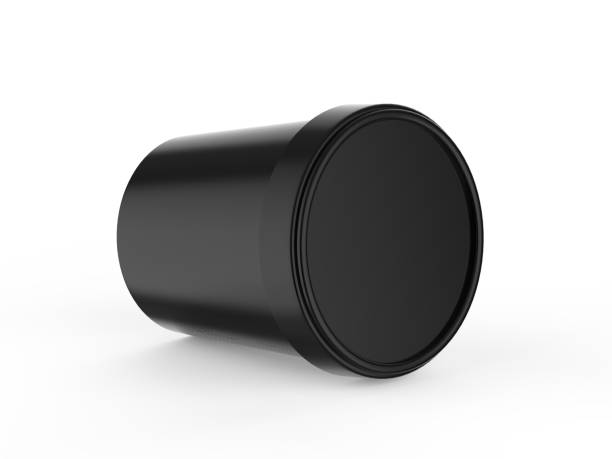 istock Black ice cream tub mockup on isolated white background, realistic rendering of plastic box, 3d illustration 1290204431