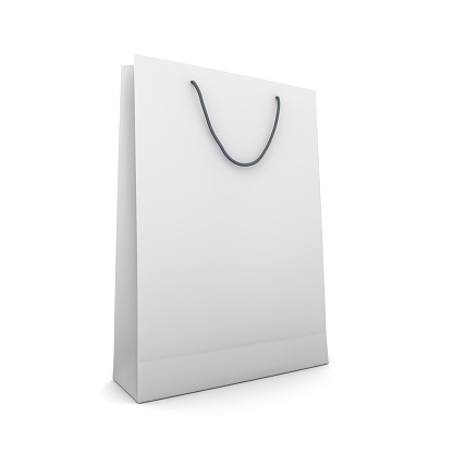 White Handle Paper Bag Isolated on White Background.