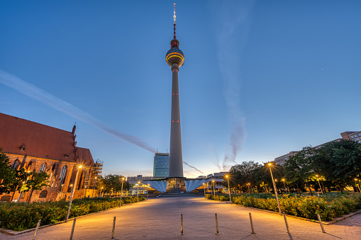 The Alexanderplatz in Berlin with the famous Television Tower before sunrise