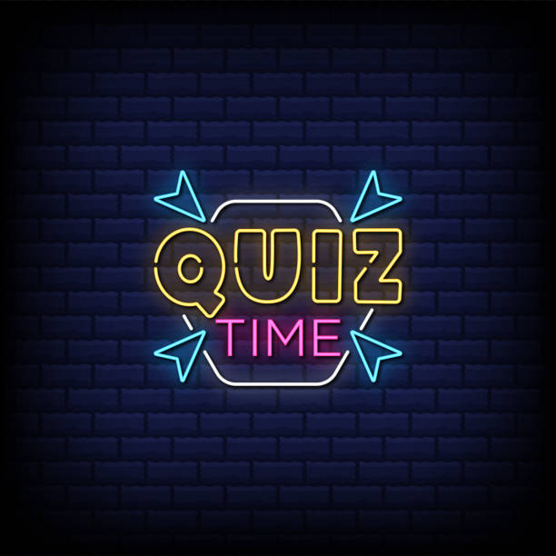 викторина время неоновый текст стиля знака - экзамен stock illustrations