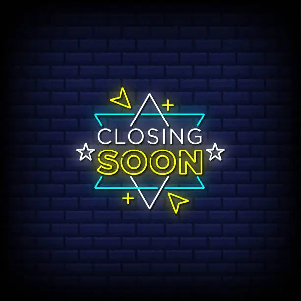 Vector illustration of Closing soon neon sign style text