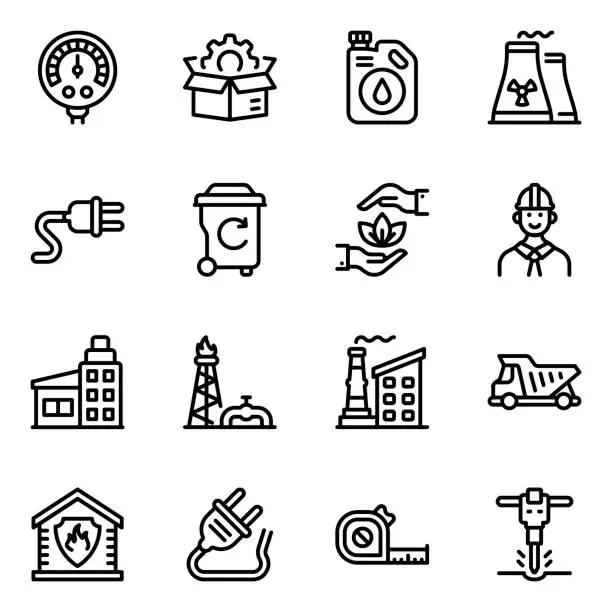 Vector illustration of Pack of Industrial Equipment in Solid Icons