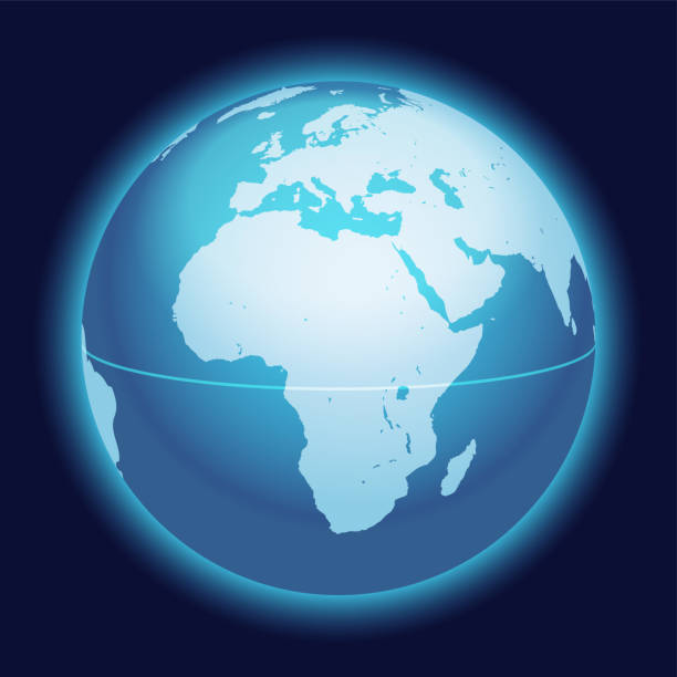 World Globe Map. Africa, Mediterranean Sea, Arabian Peninsula Centered Map. Blue Planet Sphere Icon Isolated On A Dark Background. Vector World Globe Map. Africa, Mediterranean Sea, Arabian Peninsula Centered Map. Blue Planet Sphere Icon Isolated On A Dark Background. equator stock illustrations