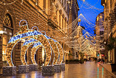 Beautiful Christmas decorations and lights in main street in Florence, italy 2020