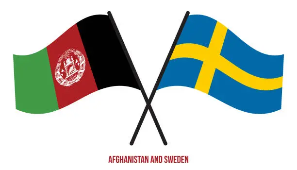 Vector illustration of Afghanistan and Sweden Flags Crossed And Waving Flat Style. Official Proportion. Correct Colors.