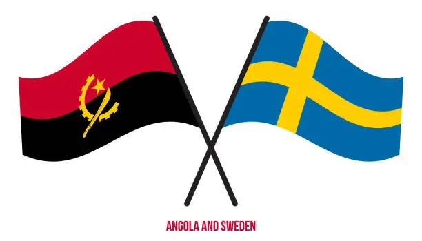 Vector illustration of Angola and Sweden Flags Crossed And Waving Flat Style. Official Proportion. Correct Colors.