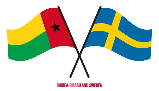 Vector illustration of Guinea-Bissau and Sweden Flags Crossed And Waving Flat Style. Official Proportion. Correct Colors.