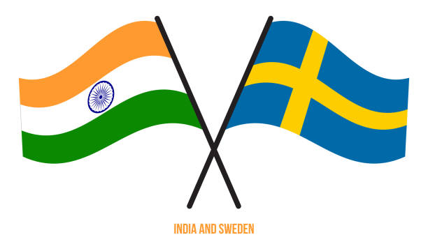 India and Sweden Flags Crossed And Waving Flat Style. Official Proportion. Correct Colors. India and Sweden Flags Crossed And Waving Flat Style. Official Proportion. Correct Colors. swedish flag stock illustrations