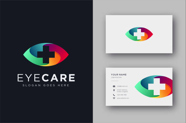 Abstract cross medical eye. eyecare vector icon and business card template Abstract cross medical eye. eyecare vector icon and business card template optometrist stock illustrations