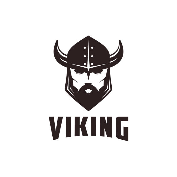 prosty potężny wojownik viking głowa ikona wektor na białym tle - suit of armor weapon shield military stock illustrations