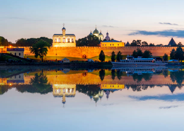 istock Great Novgorod Kremlin walls and domes at sunset, Russia 1290226647