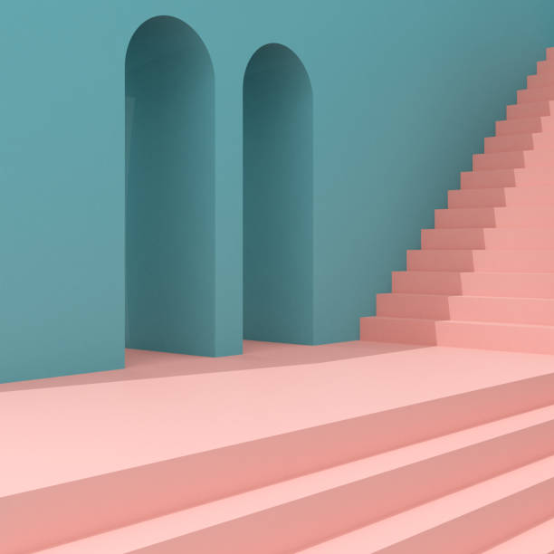 istock 3D Illustration of minimal architecture, Abstract building with stairs. 1290227447
