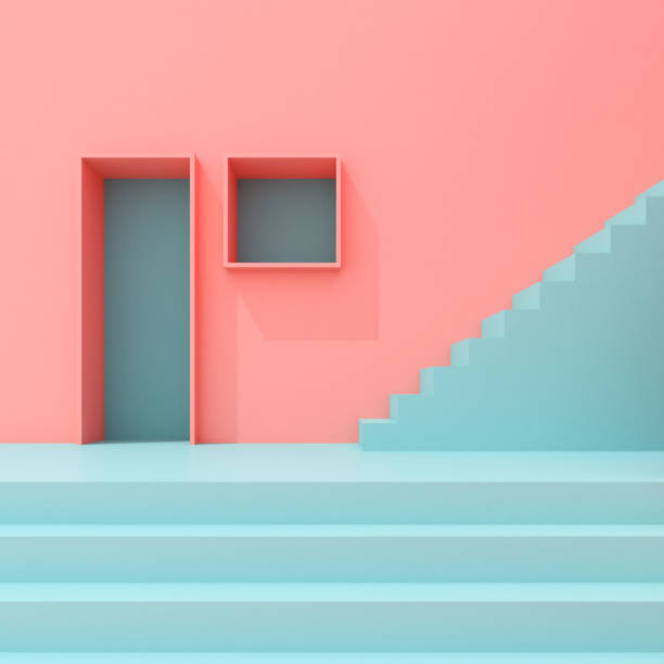 istock 3D Illustration of minimal architecture, Abstract building with stairs. 1290228028