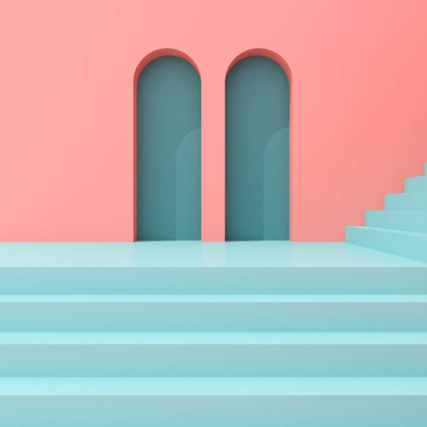 istock 3D Illustration of minimal architecture, Abstract building with stairs. 1290228033