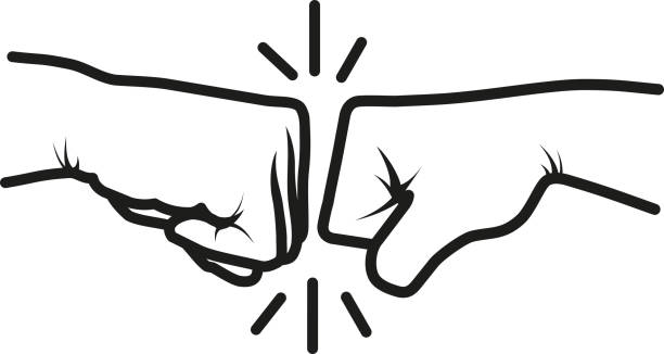 Two male hands that greet each other with fists bump and isolated on a white background Two male hands that greet each other with fists bump and isolated on a white background punching illustrations stock illustrations