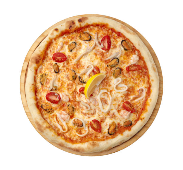 istock Pizza with mussels isolated on white background 1290228331