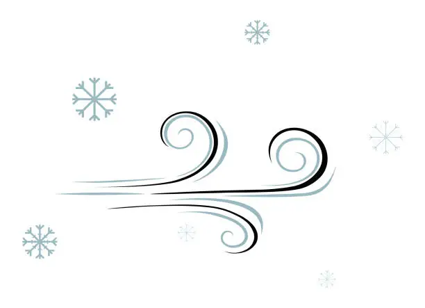 Vector illustration of Isolated vector composition consisting of wind and flying snowflakes in cartoon style