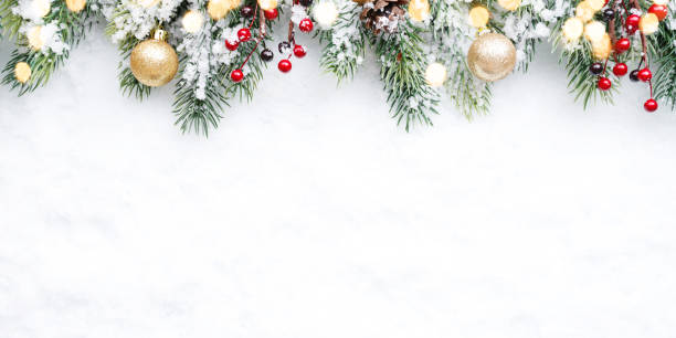 istock Christmas background with balls and decorations on snow background 1290228823