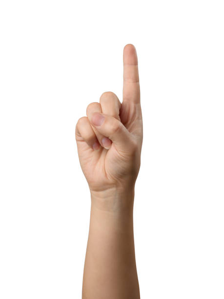 istock Female hand showing one finger. Isolated object 1290235641