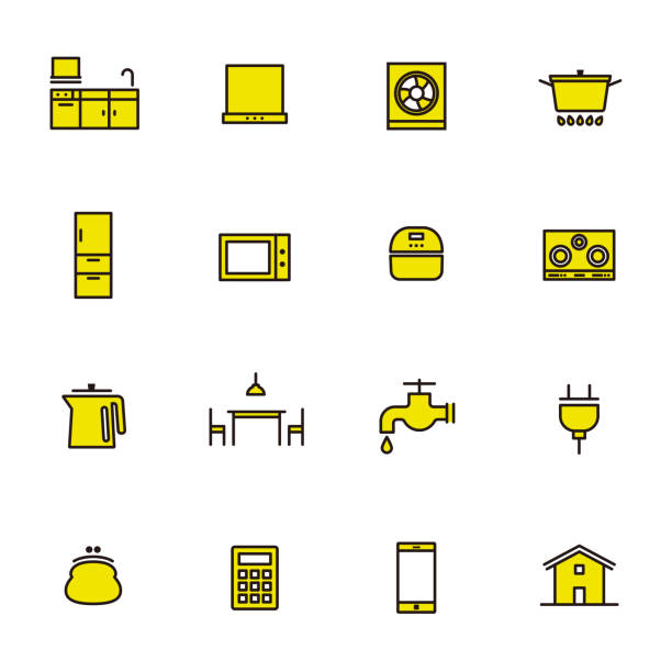 Simple icon set: Home / kitchen Simple icon set: Home / kitchen electric stove burner stock illustrations