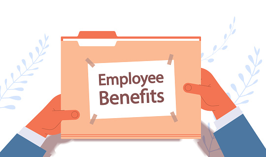 businessman hands holding employee benefits documents file folder remuneration incentive payments concept horizontal vector illustration