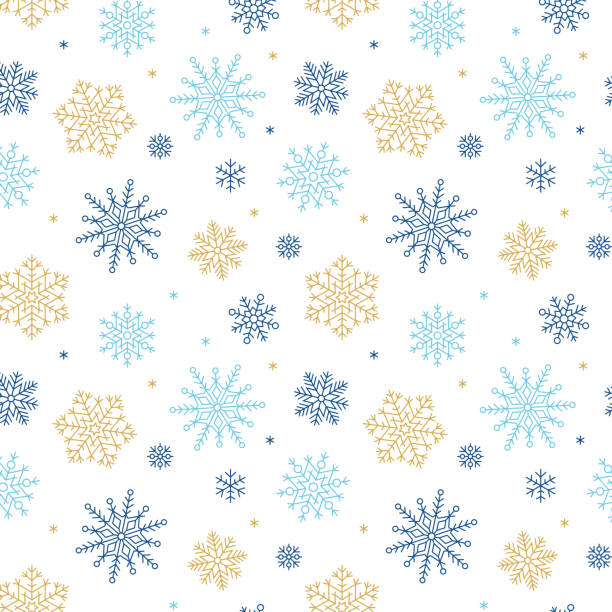 płatek śniegu bez szwu wzór wektor ilustracji. zimowe tło powtórzyć ornament z płatkami śniegu błyszczyć zamrożone. - intricacy snowflake pattern winter stock illustrations