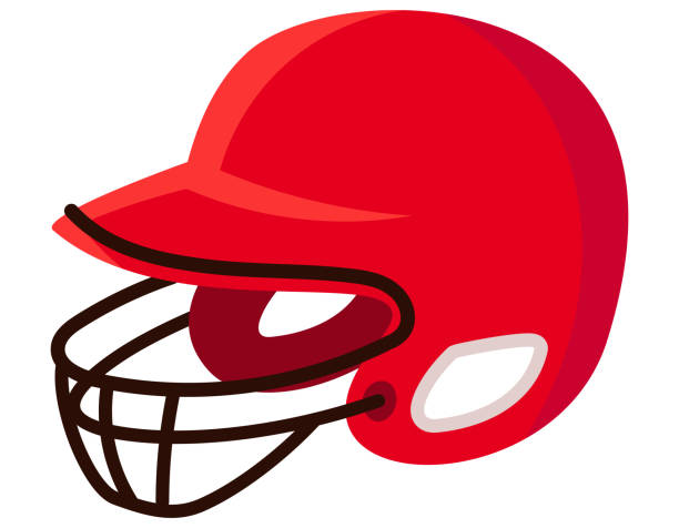 Red baseball helmet. Red baseball helmet. Sport equipment in cartoon style. baseball helmet stock illustrations