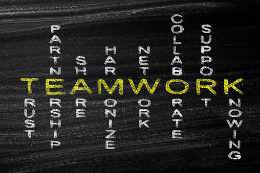 Teamwork concept on blackboard