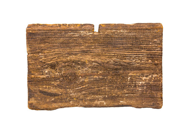 istock Old rustic, rectangular Driftwood detail sand point, vintage, kitchen, cutting wood board, with structure and cracked, scratched and dirty, dark brown, isolated on white background, top, new 1290244467