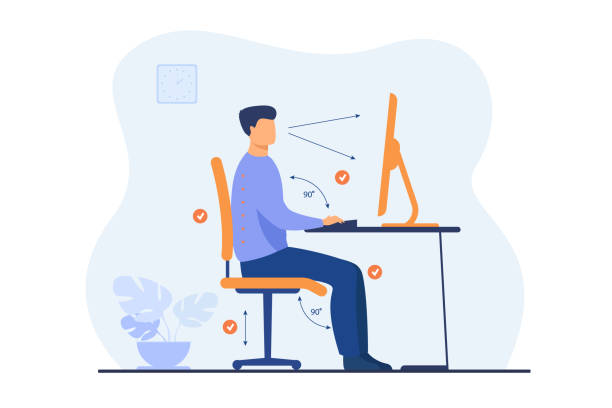 инструкция по правильной позе во время офисной работы - office chair illustrations stock illustrations