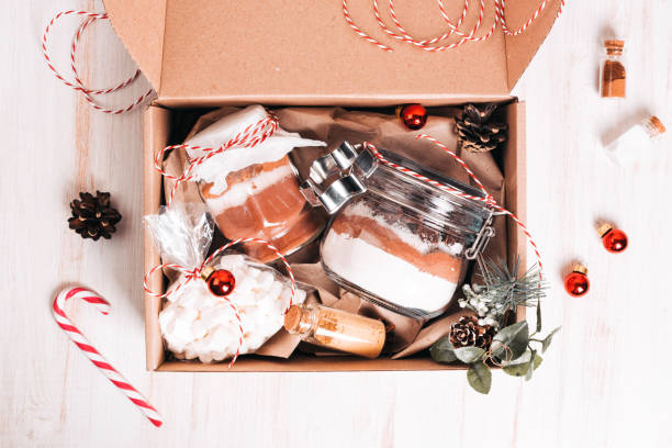 istock Christmas gift box with cookie mix and chocolate drink 1290248800