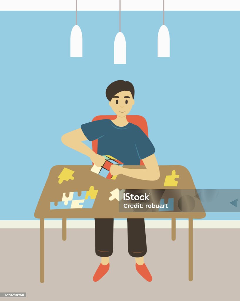 Man Solving Problem Man Solving Problems And Puzzles Hobby Of Male Stock Illustration ...